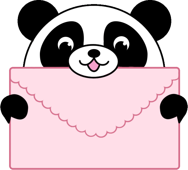 Squishable panda holding an envelope. Illustration.
