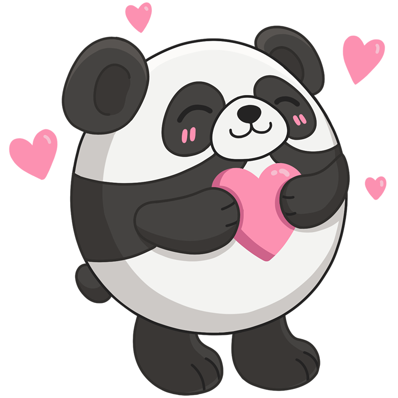 Illustrated Panda Hugging a Pink Heart