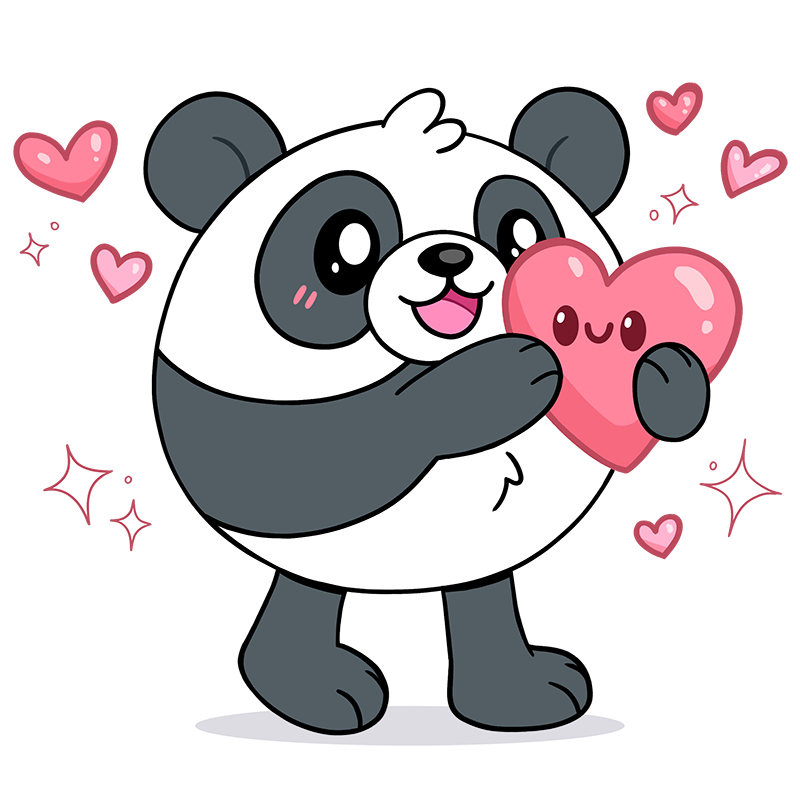 Illustrated Panda Hugging a Pink Heart