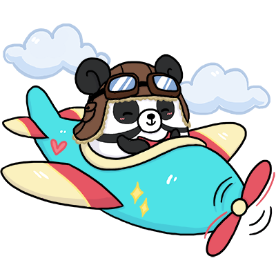Squishable panda flying in an airplane. Illustration.
