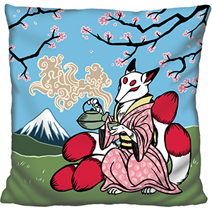 Kitsune Woodcut Pillow