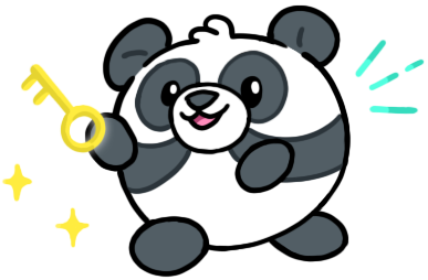 Squishable panda holding a key. Illustration.