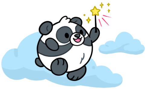 Squishable panda holding a magic wand. Illustration.